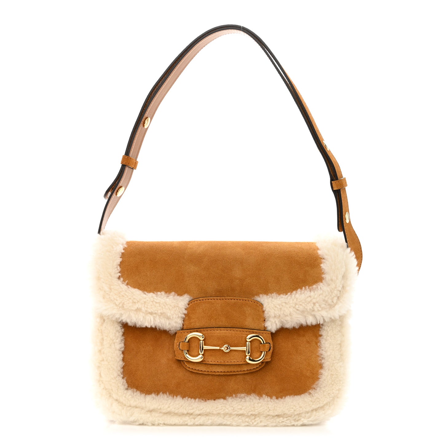Suede Shearling Horsebit 1955 Shoulder Bag Brown