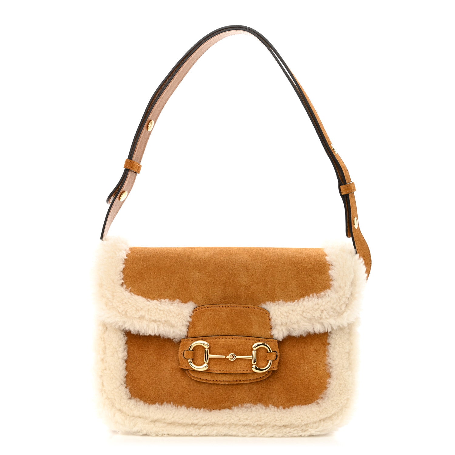 Gucci Suede Shearling Horsebit 1955 Shoulder Bag Brown 1 of 10