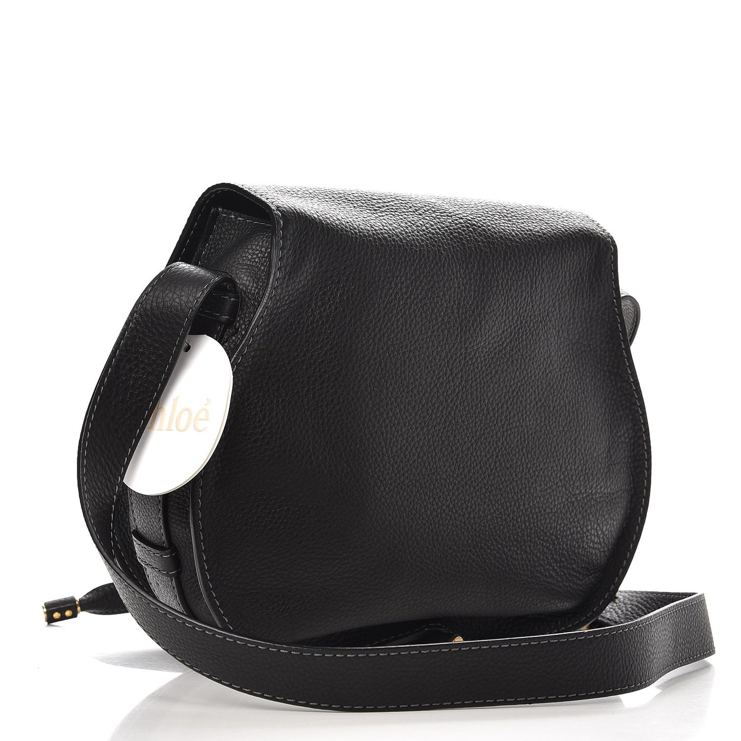 Grained Calfskin Medium Marcie Saddle Bag Black