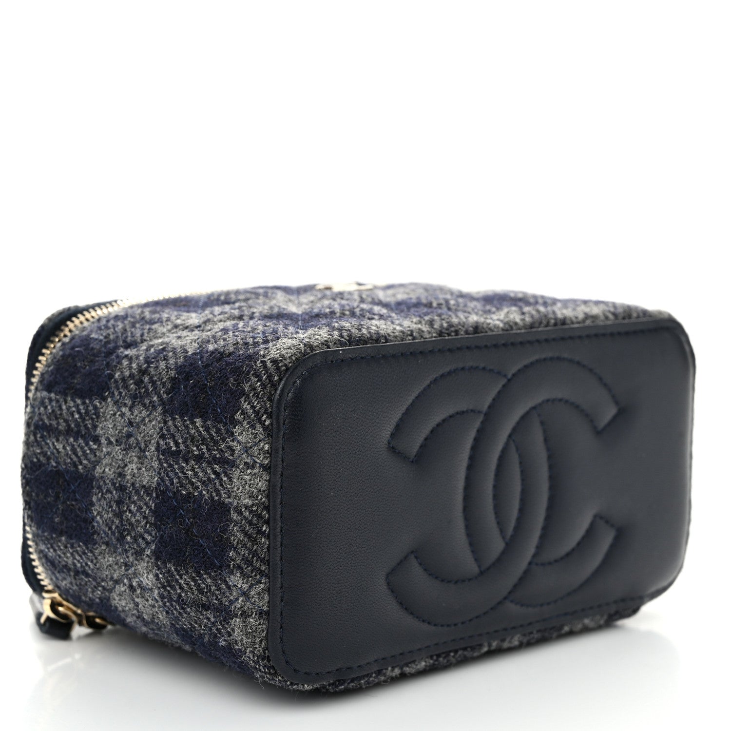 Chanel Wool Plaid Quilted Small Vanity Case With Chain Blue 4 of 11