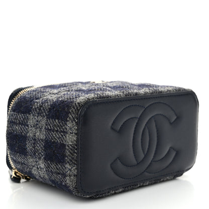 Chanel Wool Plaid Quilted Small Vanity Case With Chain Blue 4 of 11
