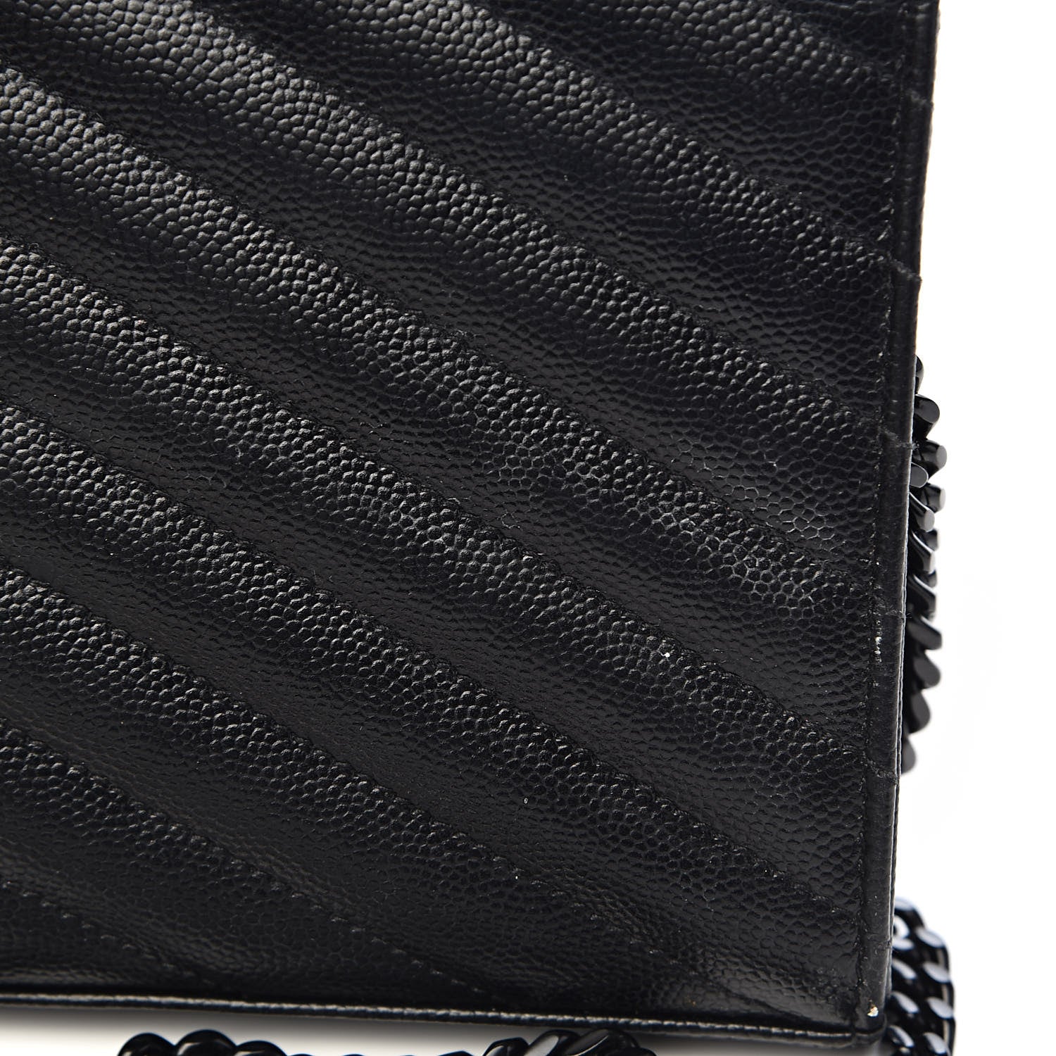 Saint Laurent Grain De Poudre Matelasse Chevron Monogram Chain Wallet Black 15 of 16