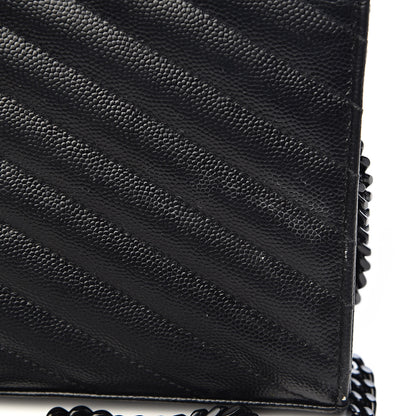 Saint Laurent Grain De Poudre Matelasse Chevron Monogram Chain Wallet Black 15 of 16