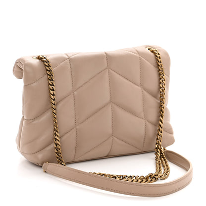 Saint Laurent Lambskin Quilted Toy Loulou Puffer Monogram Chain Satchel Dark Beige 3 of 10