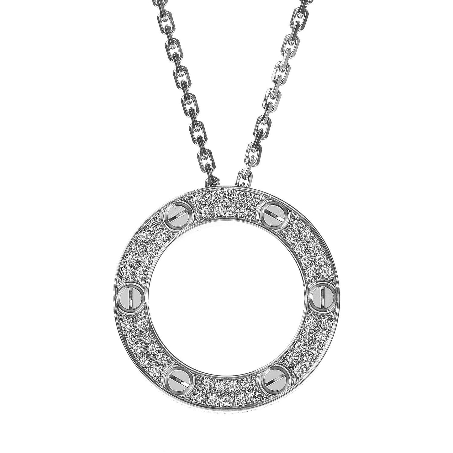 18K White Gold Diamond LOVE Paved Necklace
