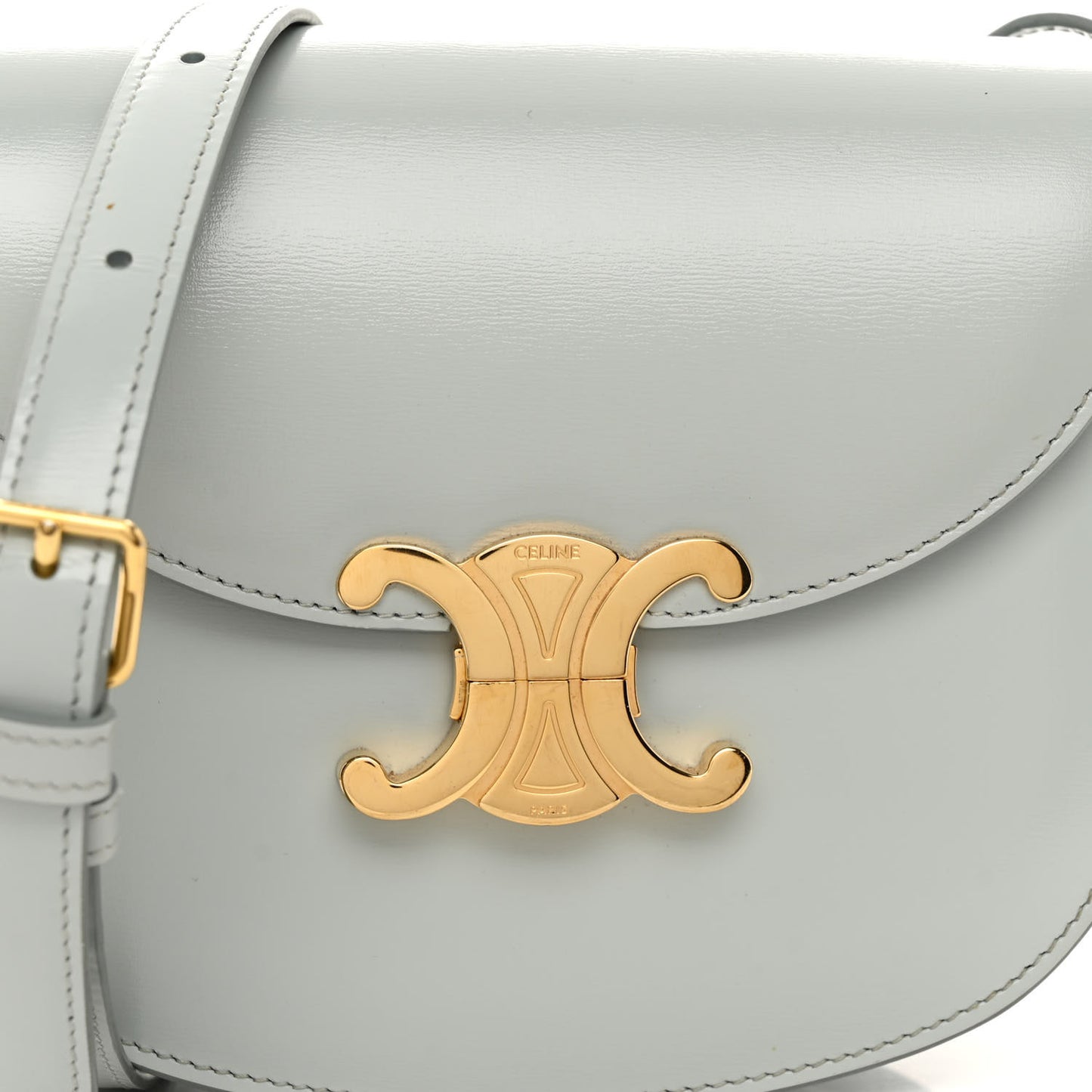 Shiny Calfskin Besace Clea Triomphe Blue Gray