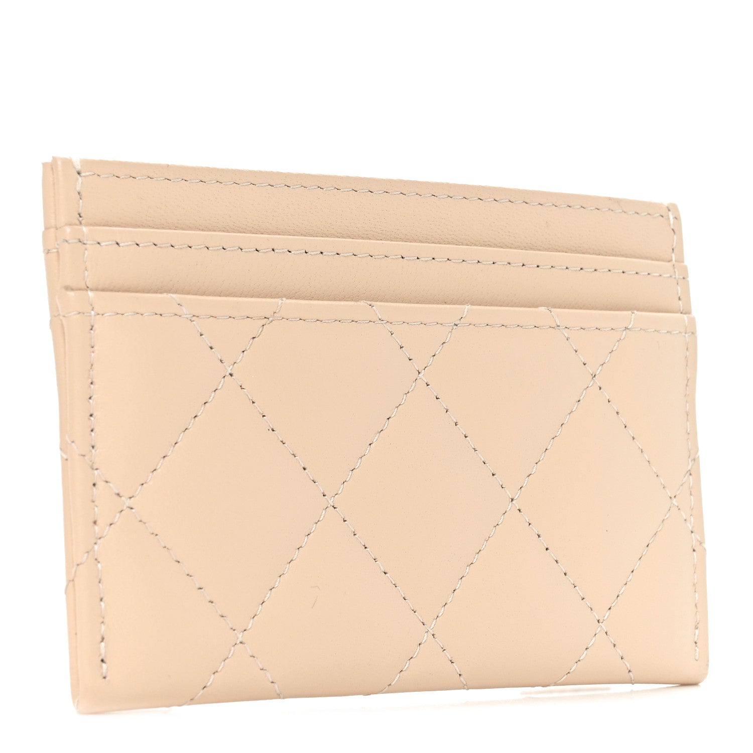 Chanel Lambskin Quilted Crystal CC Card Holder Beige 3 of 8