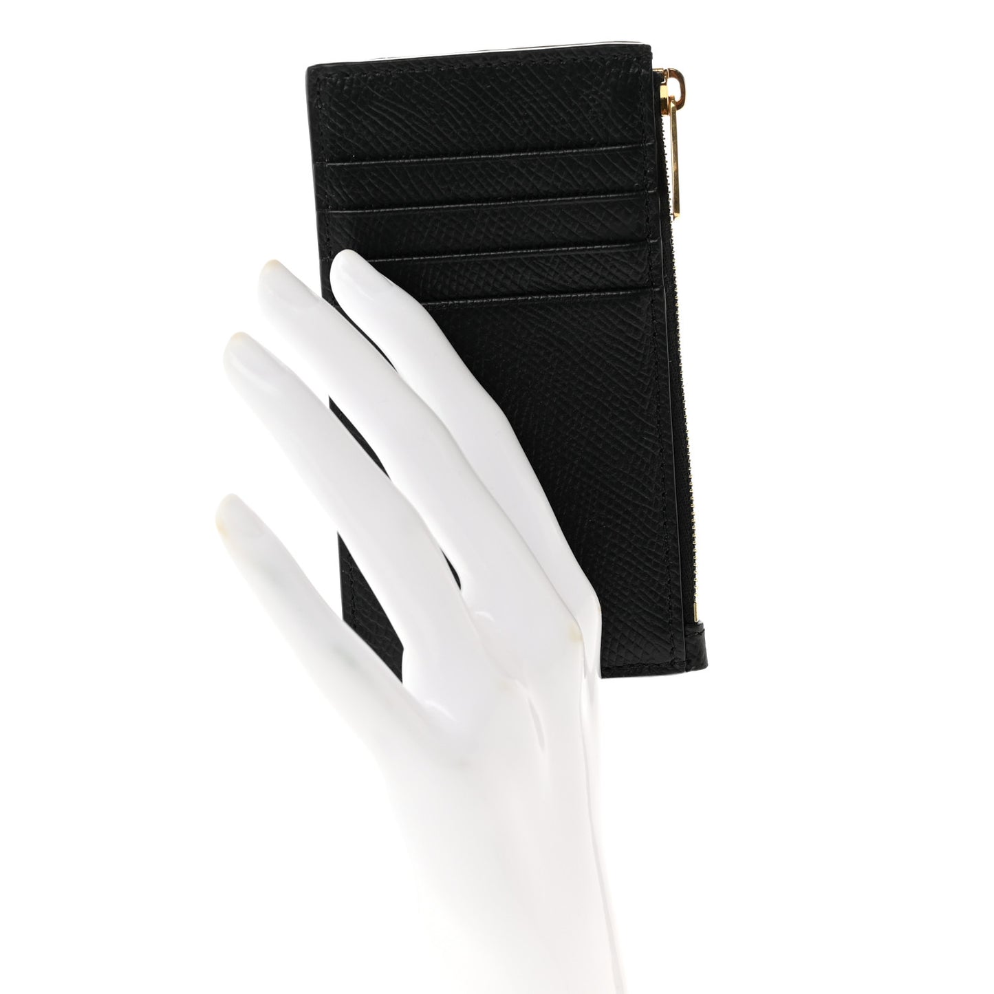 Grained Calfskin Zipped Card Holder Black