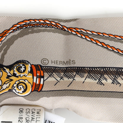 Hermes Silk Cavalcades Twilly Gris Perle Orange Acajou 4 of 4
