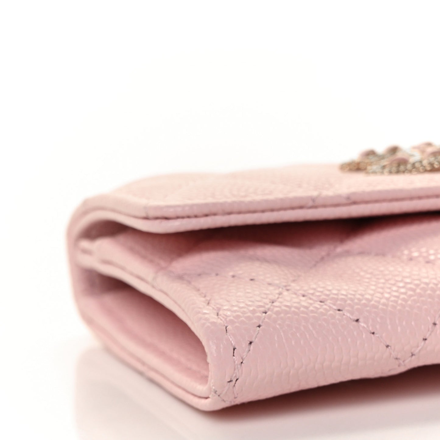 Caviar Quilted Crystal CC Flap Card Holder Pink