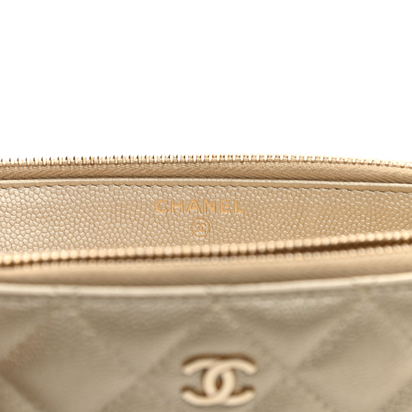Metallic Caviar Quilted Small Clutch With Chain Gold