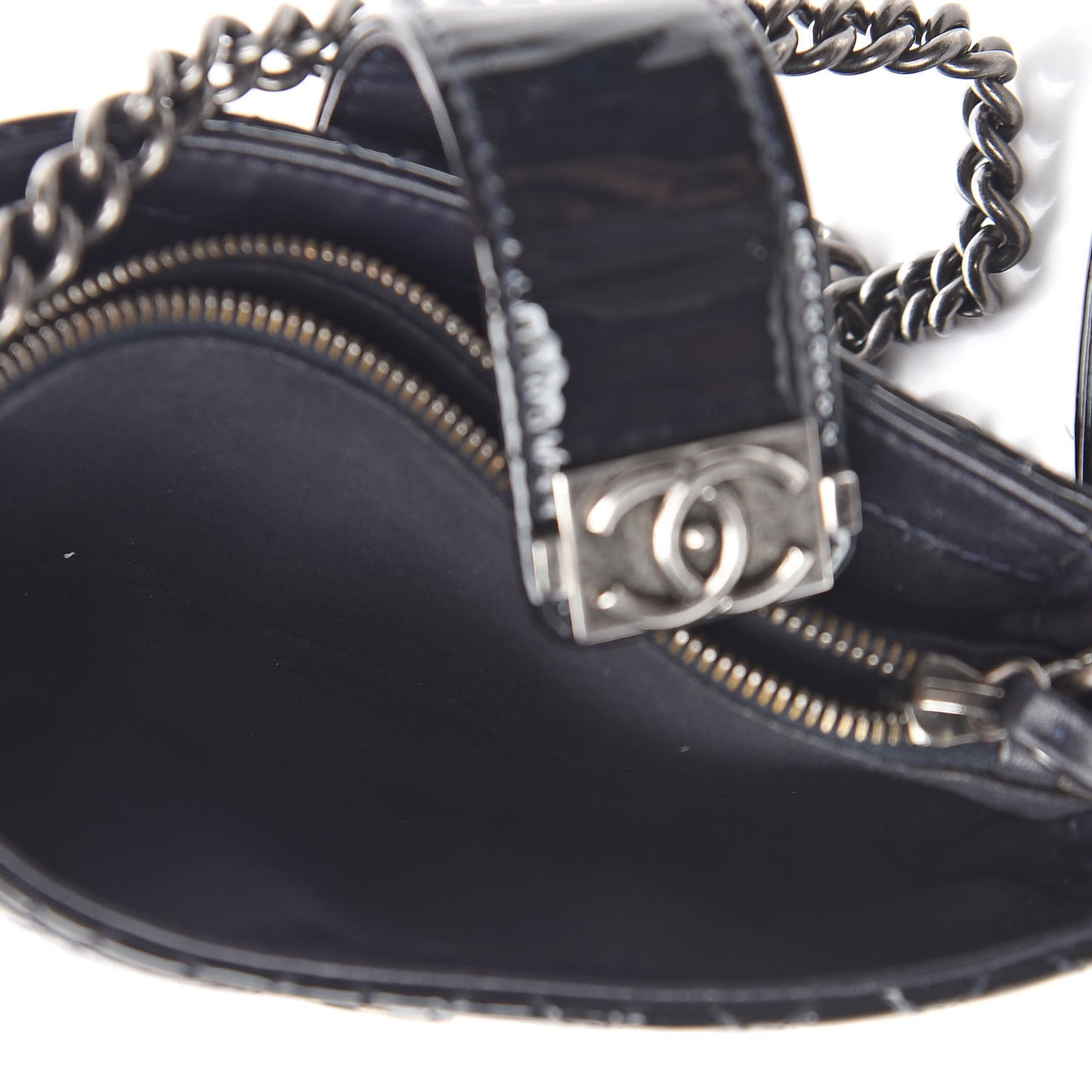 Patent Mini Boy Reverso Phone Holder Crossbody Navy