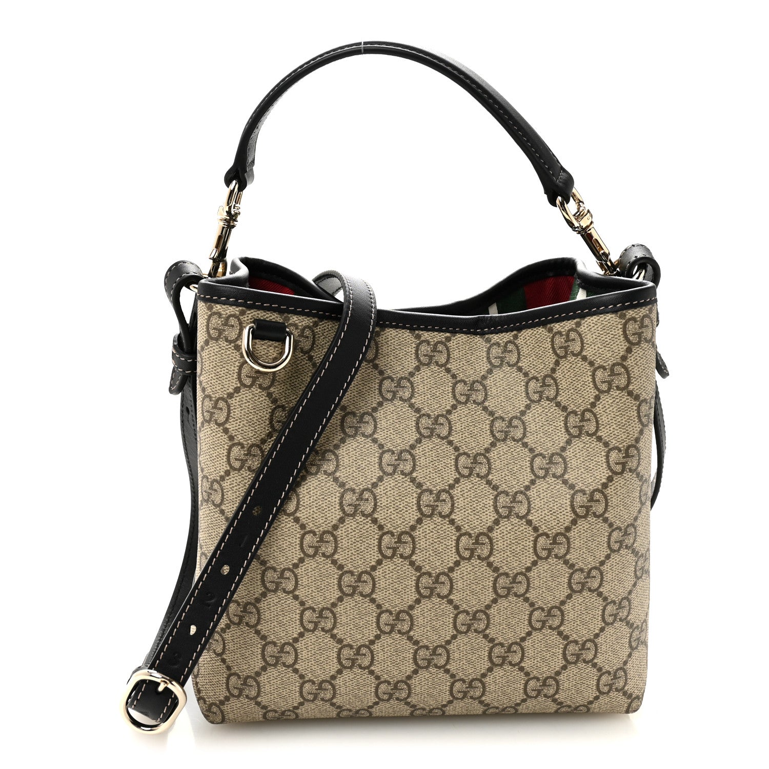 Gucci GG Supreme Monogram Emblem Mini Bucket Bag Beige Black 15 of 17