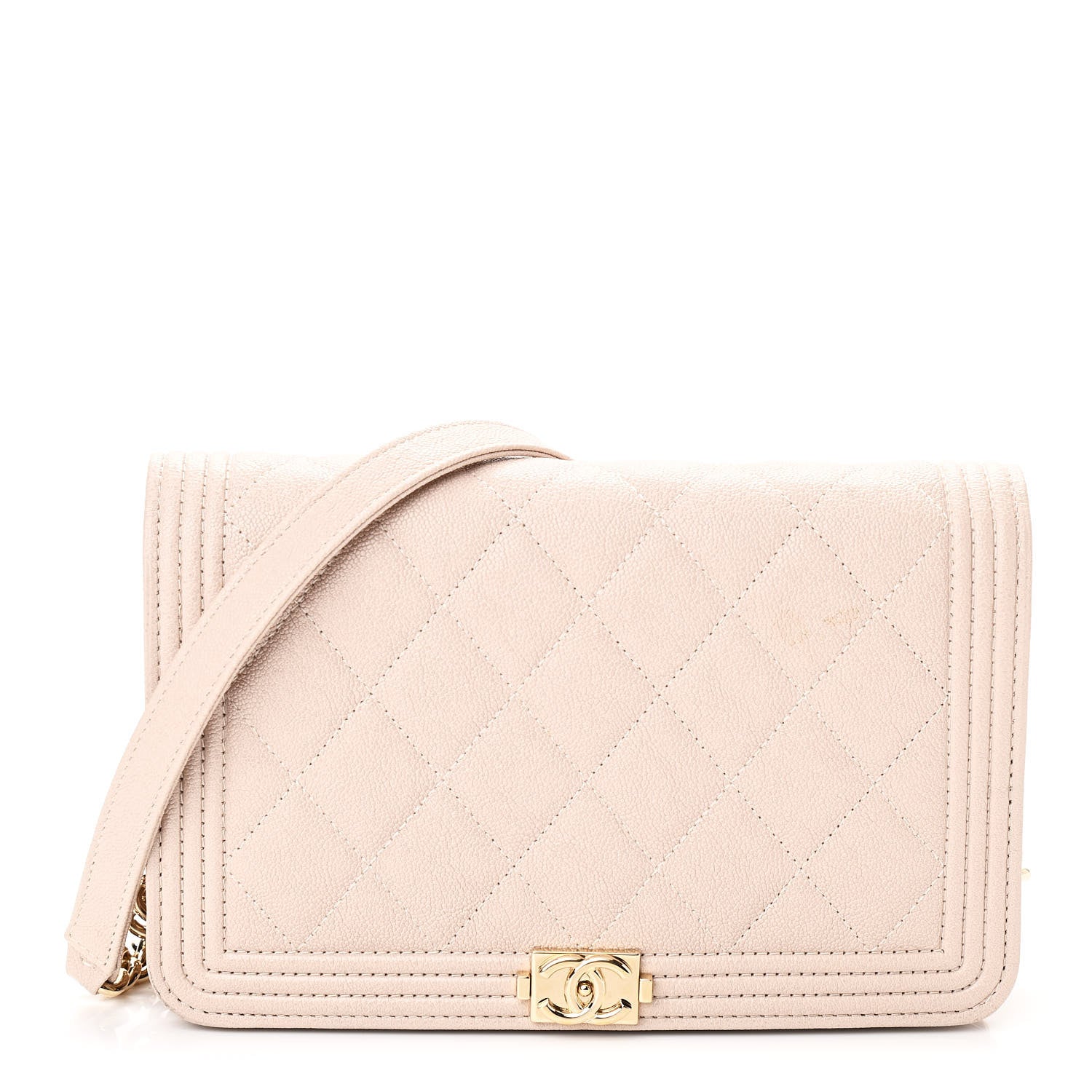 Chanel Caviar Quilted Boy Wallet On Chain WOC Light Beige 1 of 11