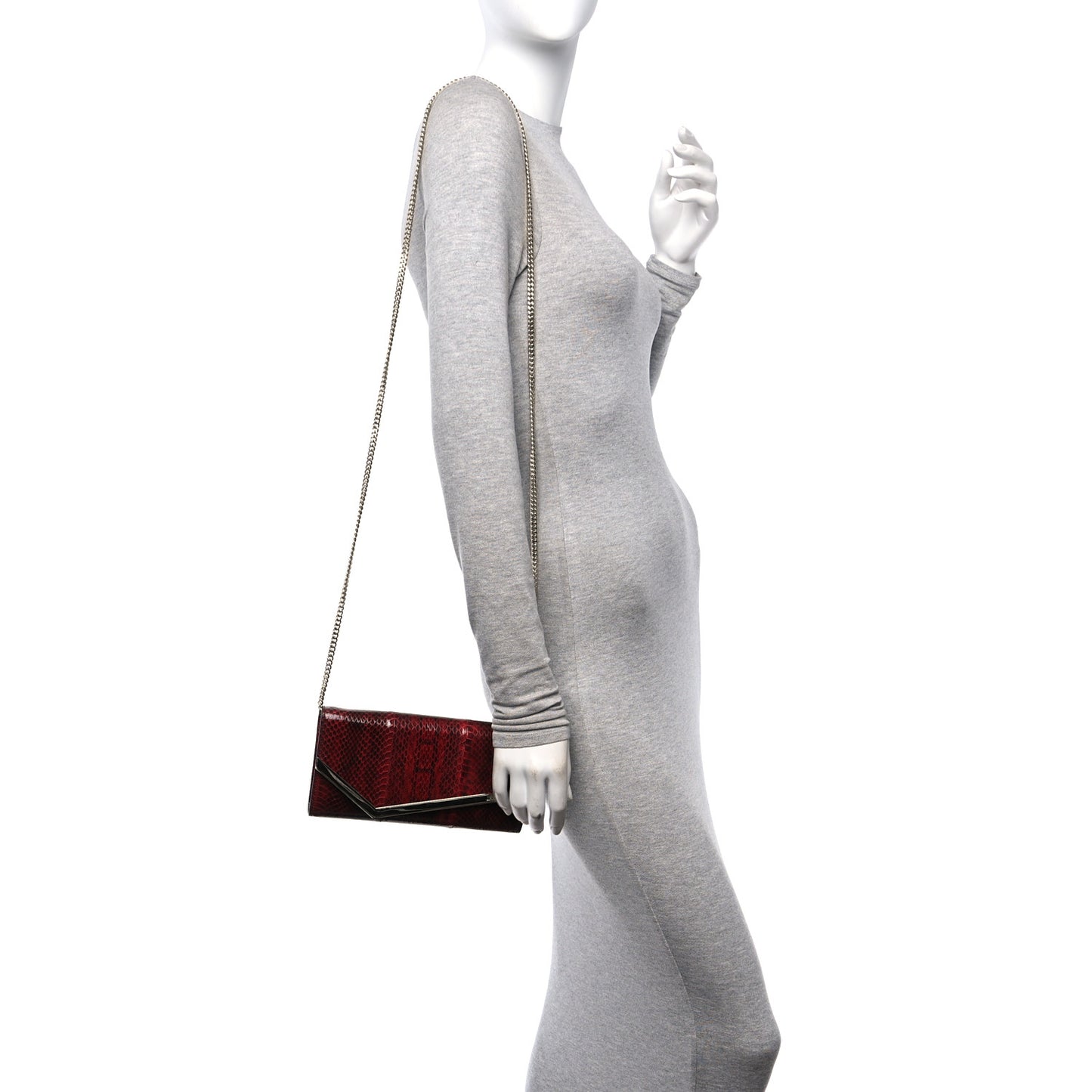 Snakeskin Embossed Wallet on Chain Red