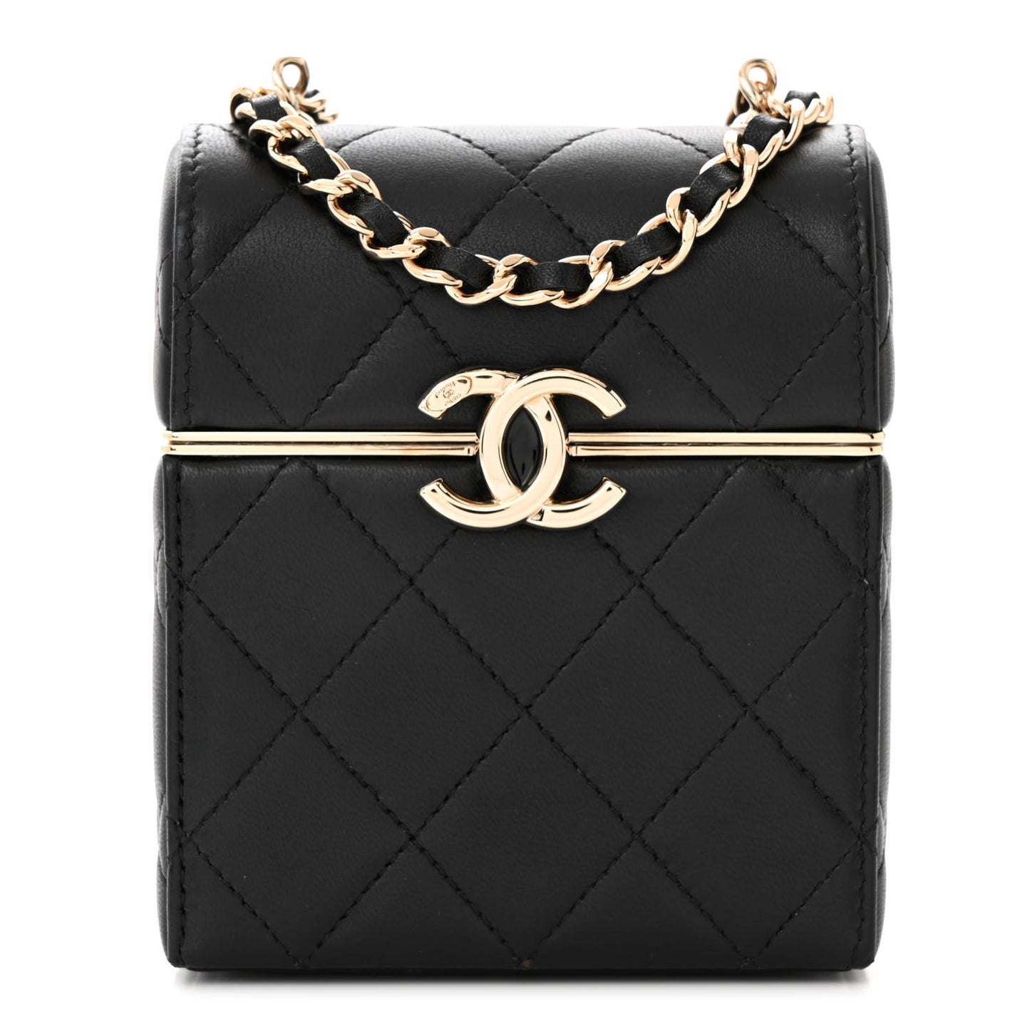 Lambskin Quilted Small Box With Chain Black