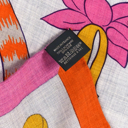 Hermes Cashmere Silk Les Leopards Shawl 140 Gris Chine Rose Or 3 of 3