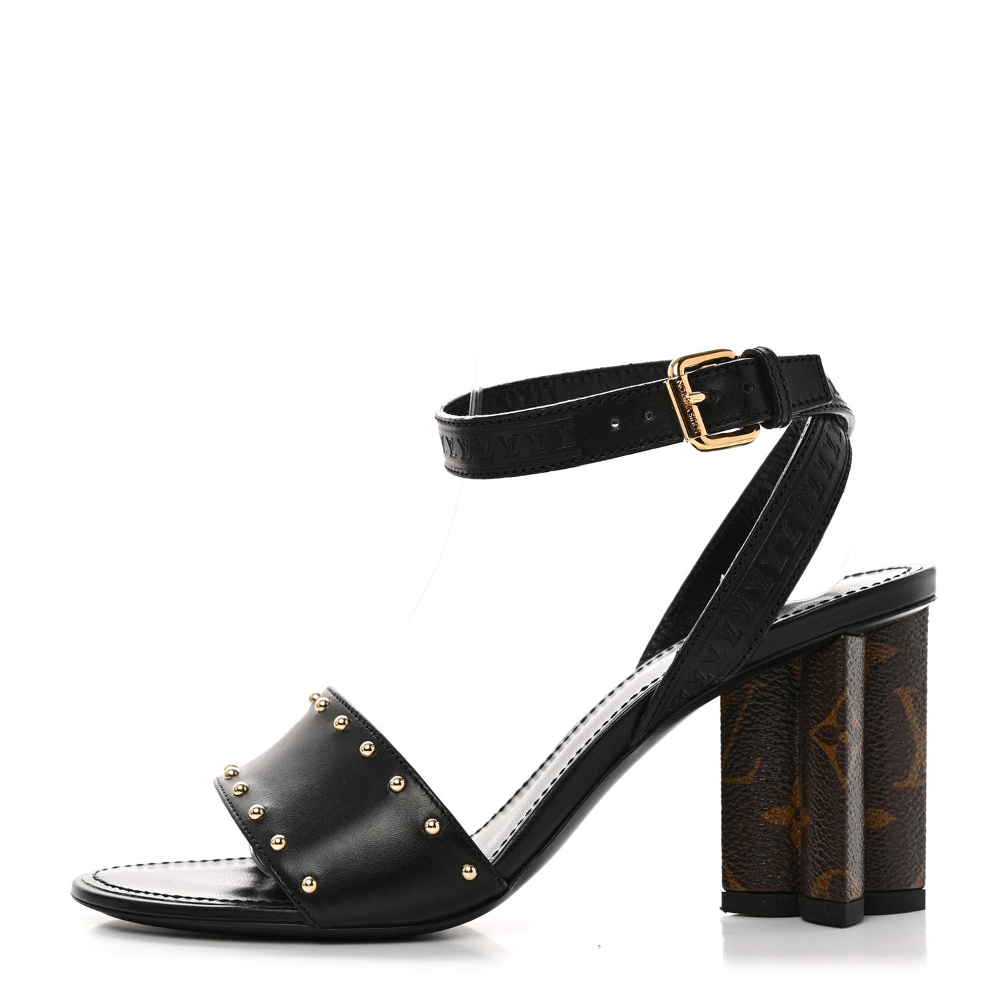 Calfskin Studded Monogram Silhouette Sandals 36 Black