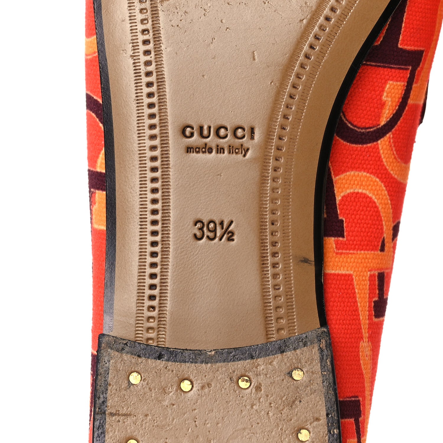 Gucci Betis Glamour Canvas Horsebit Print Womens Jordaan Loafers 39.5 Orange Red Rosso Ancora 8 of 11