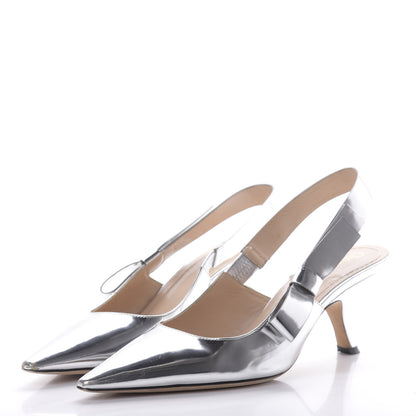 Christian Dior Metallic Calfskin Sweet D Slingback Pumps 40 Silver 3 of 12