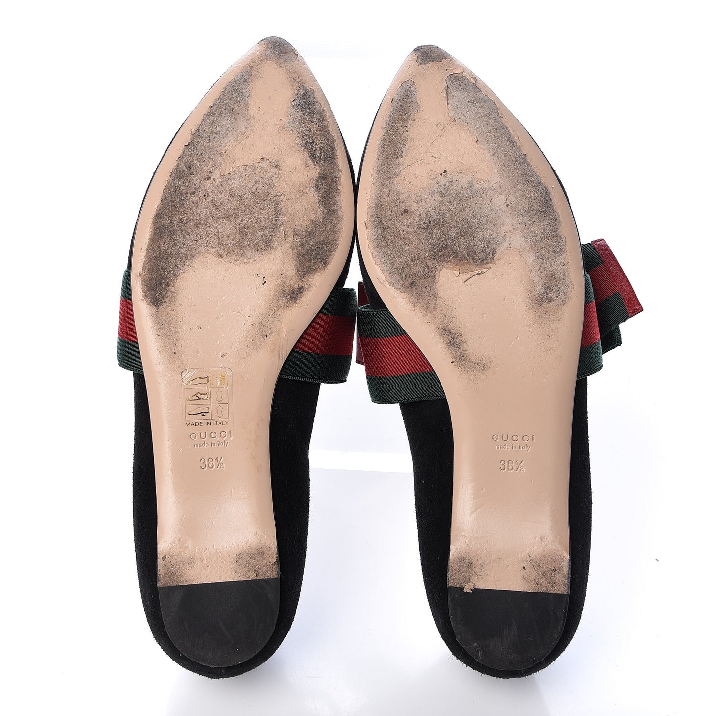 Suede Web Bow Point Toe Ballerina Flats 38.5 Black