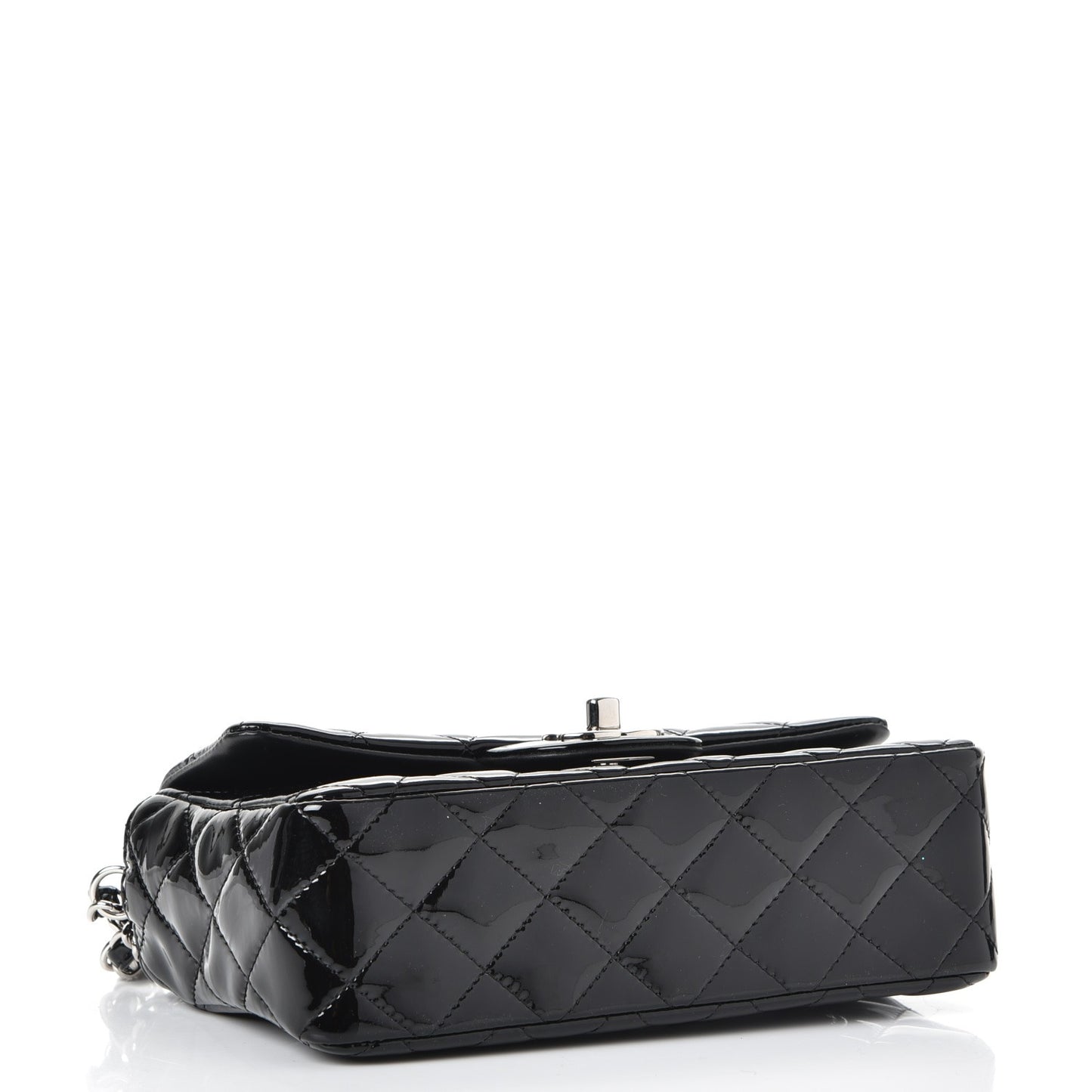 Patent Calfskin Quilted Mini Rectangular Flap Black