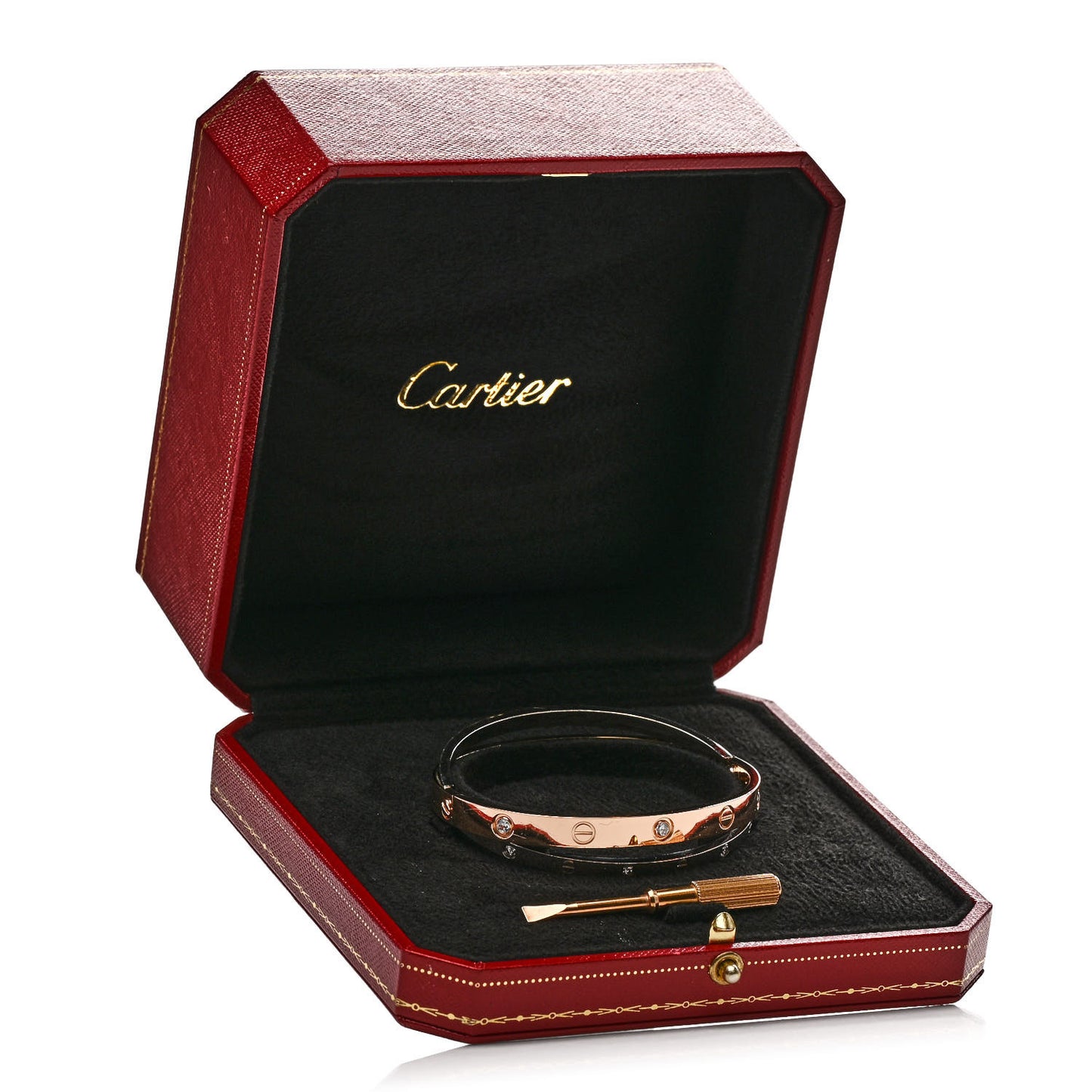 18K Pink White Gold 12 Diamond Double LOVE Bracelet 17