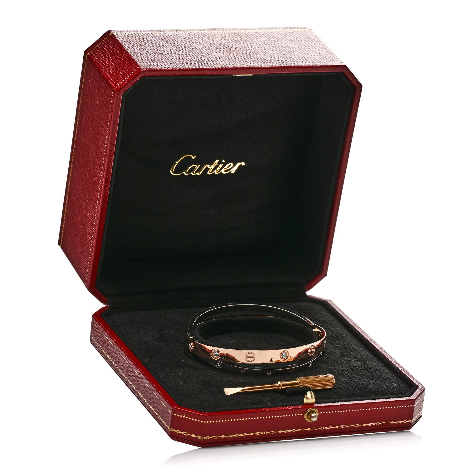 Cartier 18K Pink White Gold 12 Diamond Double LOVE Bracelet 17 9 of 9