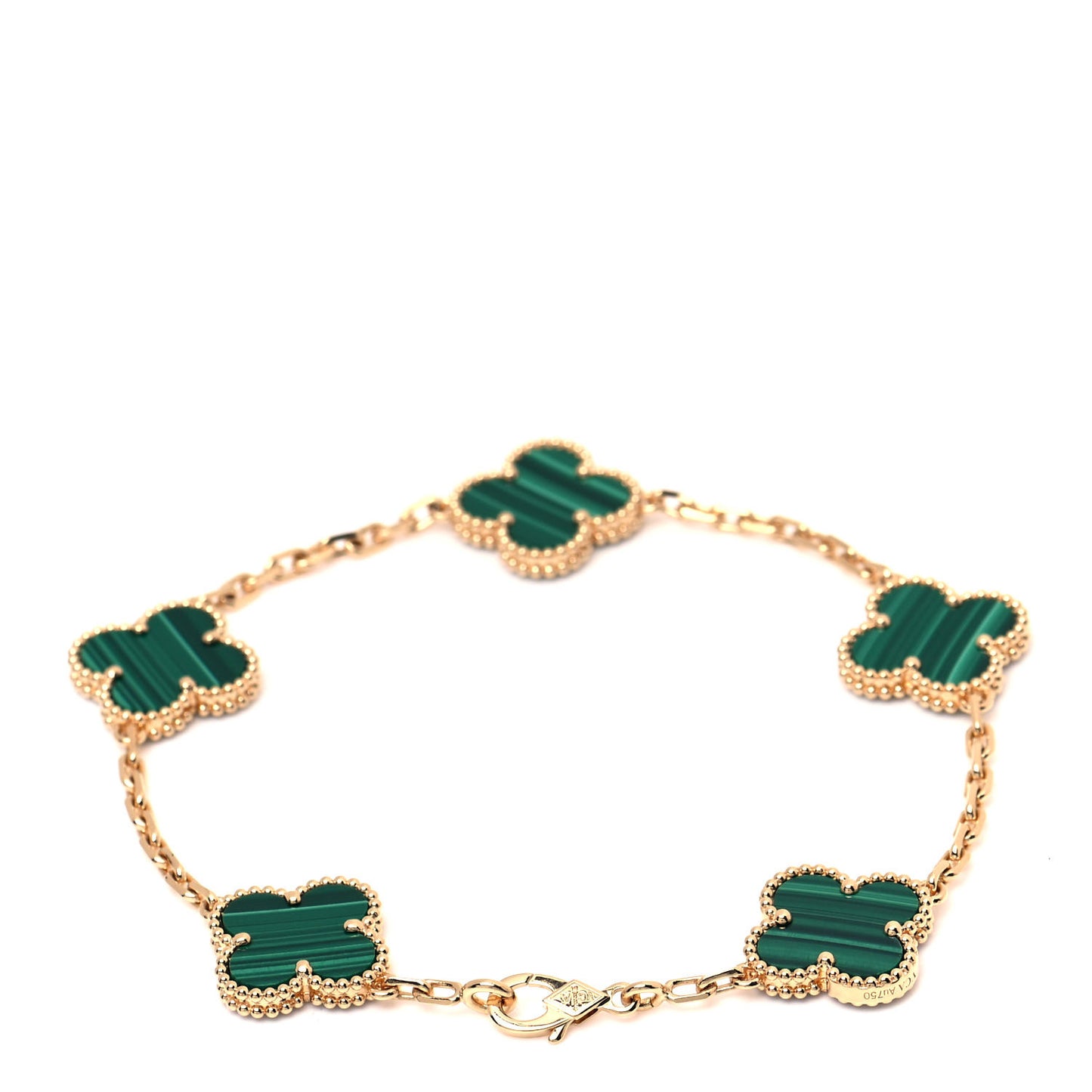 18K Yellow Gold Malachite 5 Motifs Vintage Alhambra Bracelet