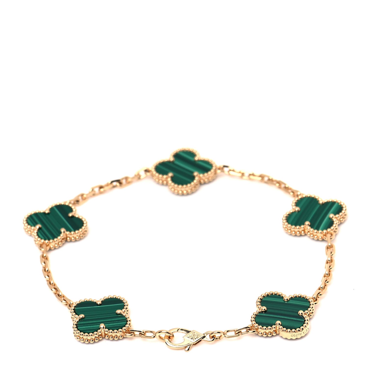 Van Cleef & Arpels 18K Yellow Gold Malachite 5 Motifs Vintage Alhambra Bracelet 3 of 6