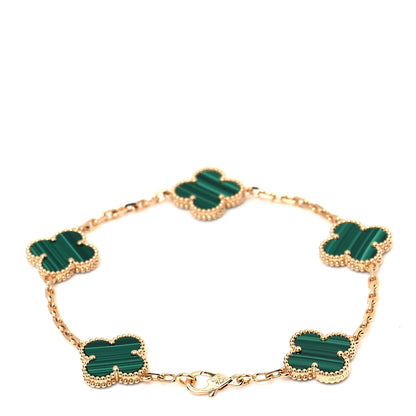 Van Cleef & Arpels 18K Yellow Gold Malachite 5 Motifs Vintage Alhambra Bracelet 3 of 6