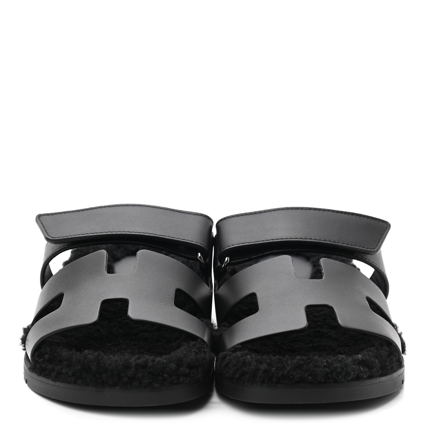 Hermes Calfskin Woolskin Womens Chypre Sandals 38 Black 2 of 8