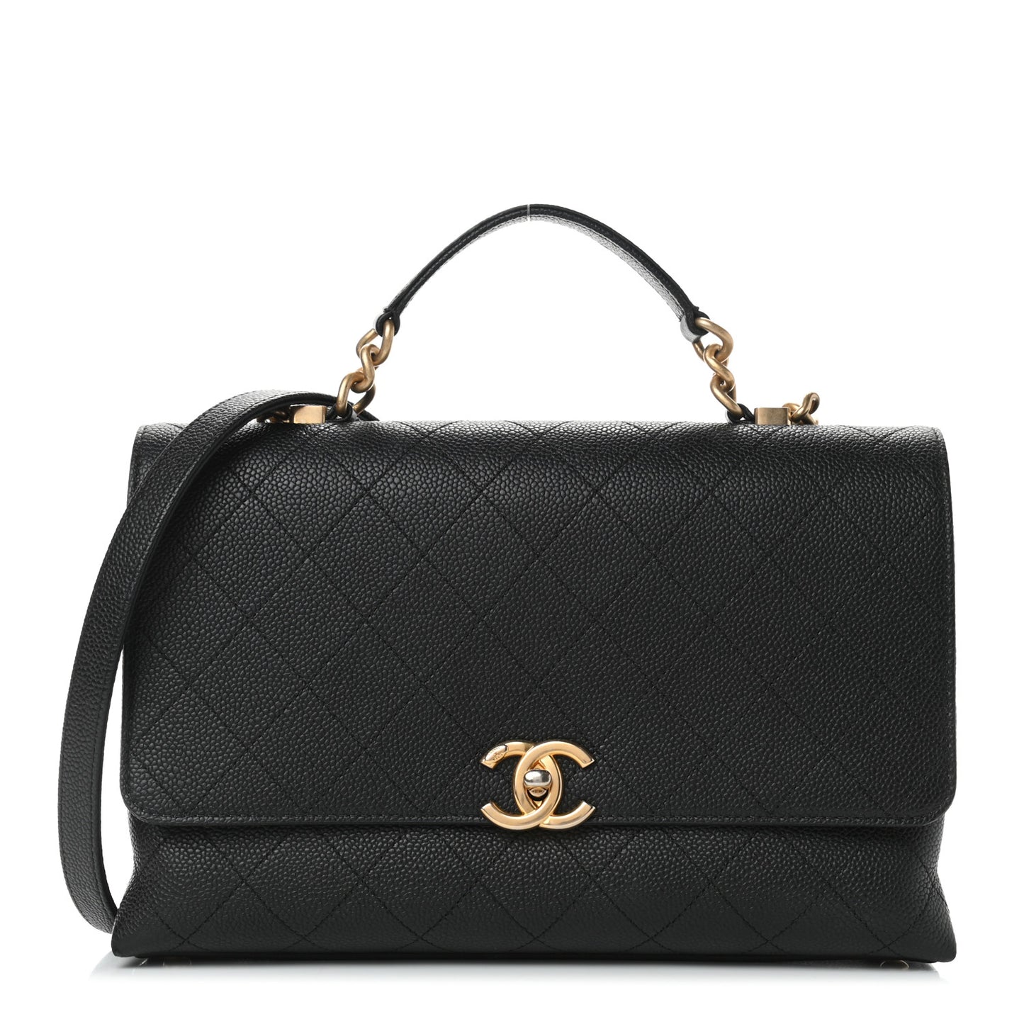 Grained Calfskin Stitched Flap Black