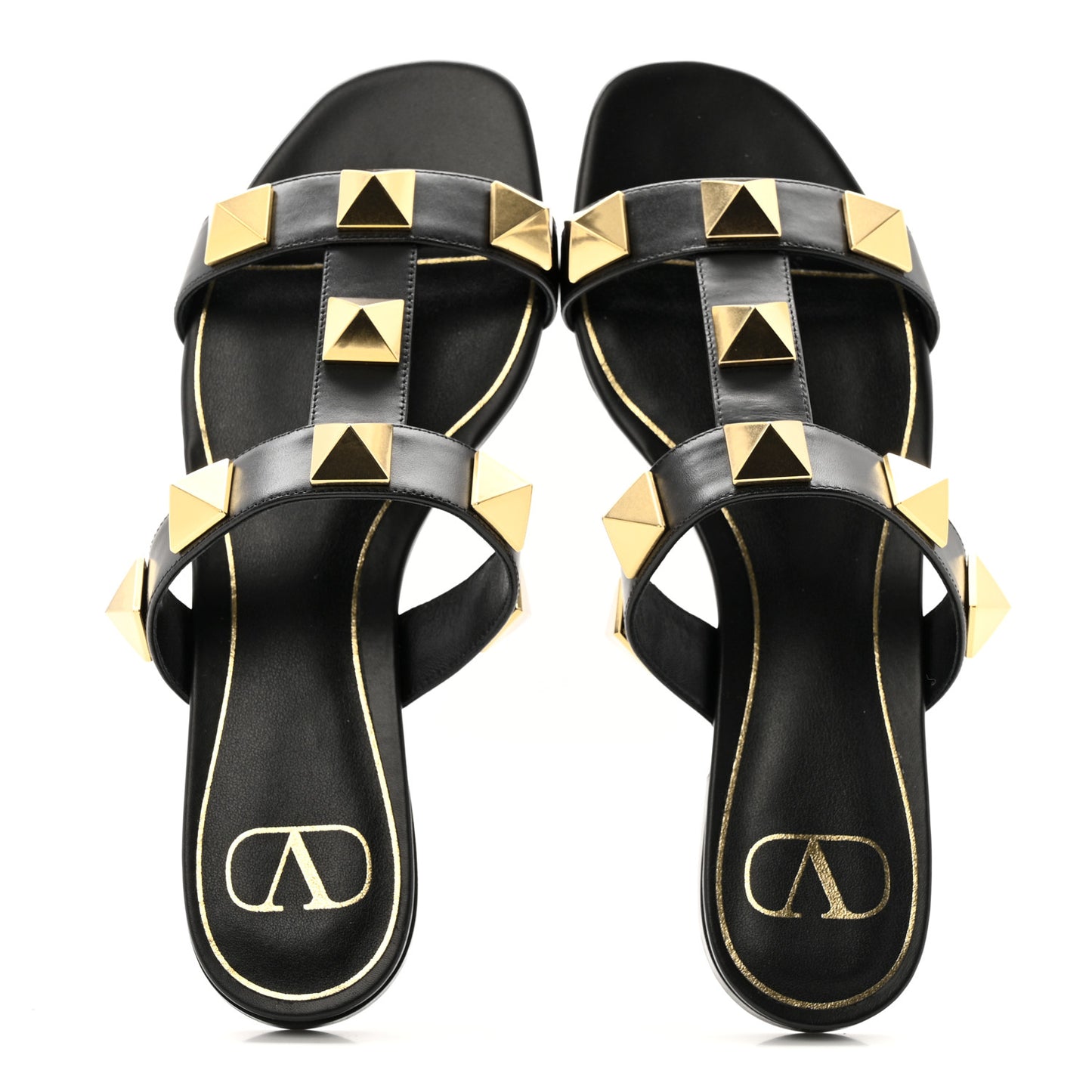 Calfskin Roman Stud Flat Slide Sandals 37 Black