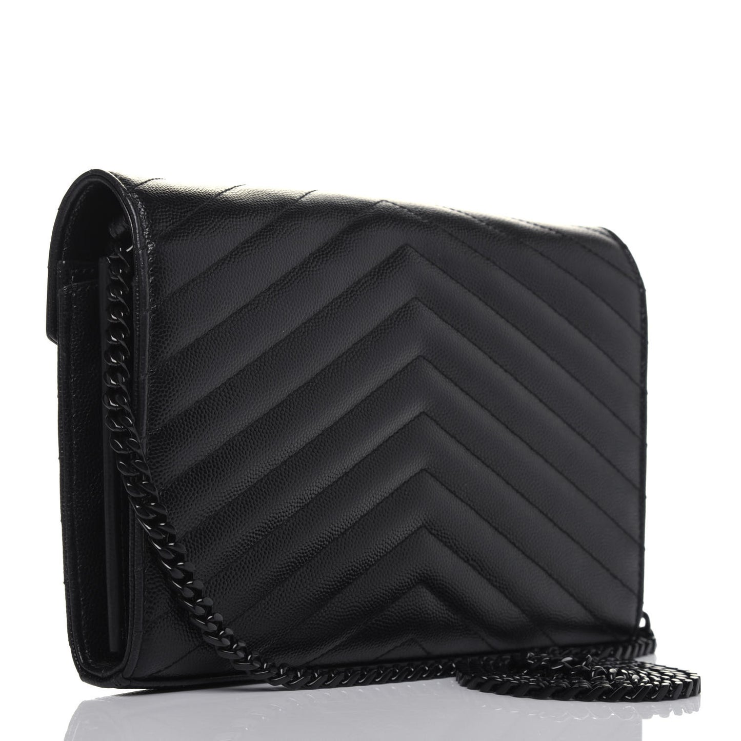 Grain De Poudre Matelasse Chevron Monogram Chain Wallet Black