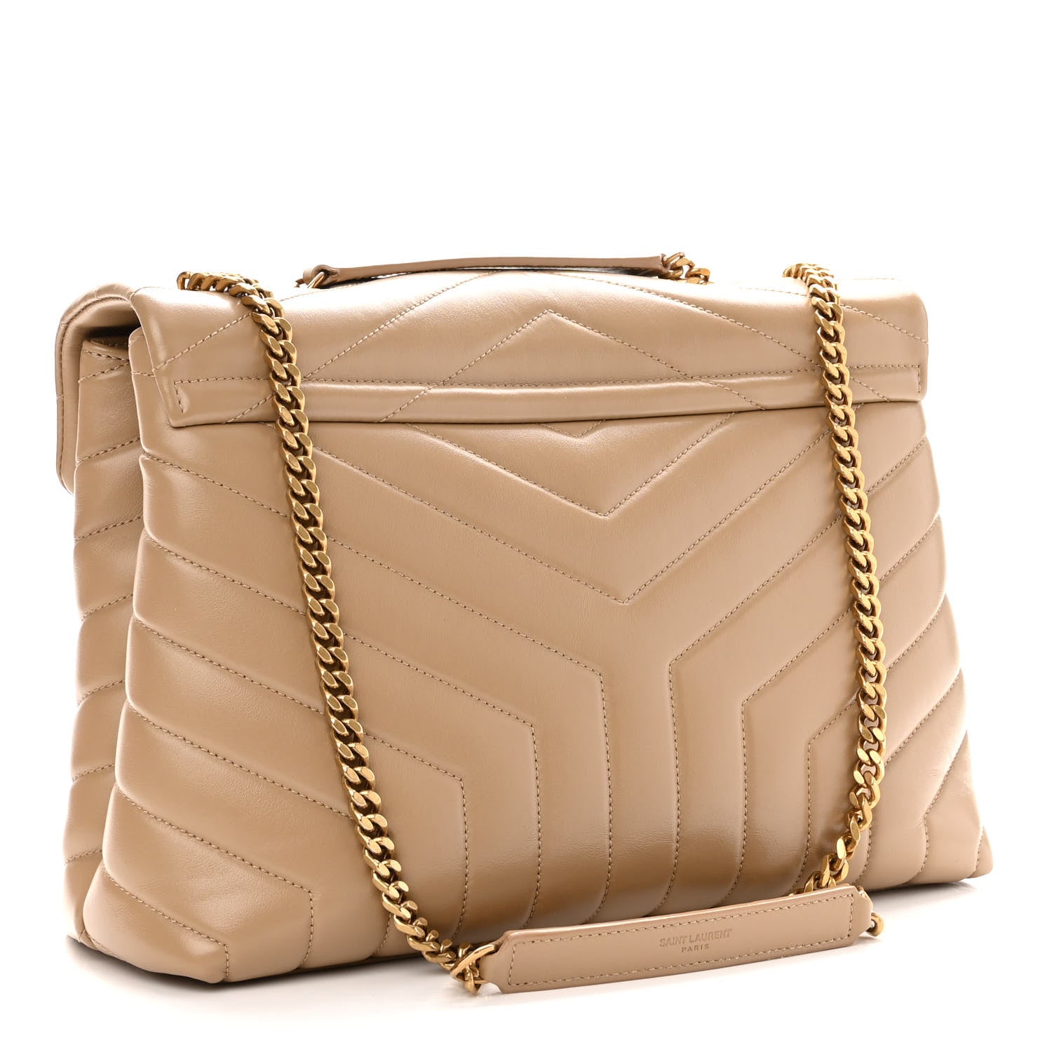 Saint Laurent Calfskin Y Quilted Monogram Medium Loulou Chain Satchel Dark Beige 3 of 10