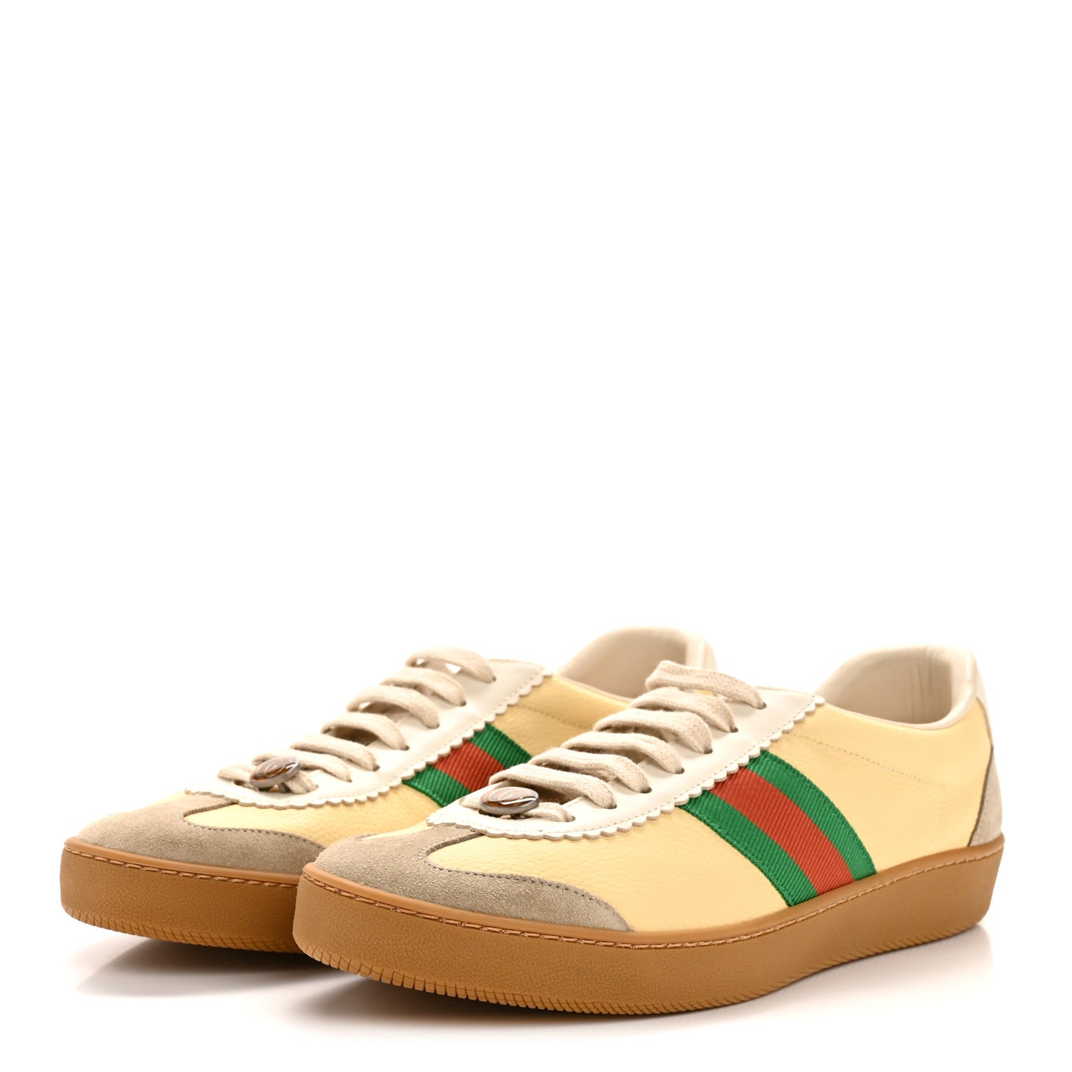 Gucci Calfskin Suede Web G74 Sneakers 41 Oatmeal Burro New Mystic White 4 of 9