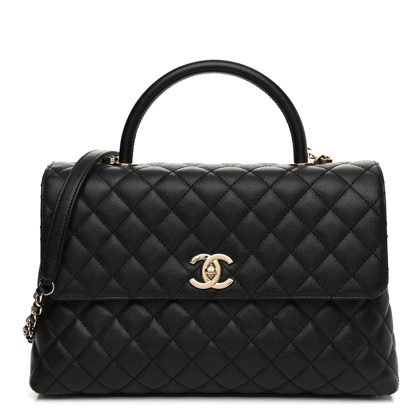 Caviar Quilted Medium Coco Handle Flap Black