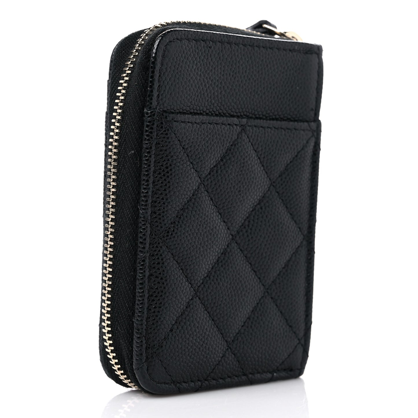 Caviar Quilted Zip Card Holder Black