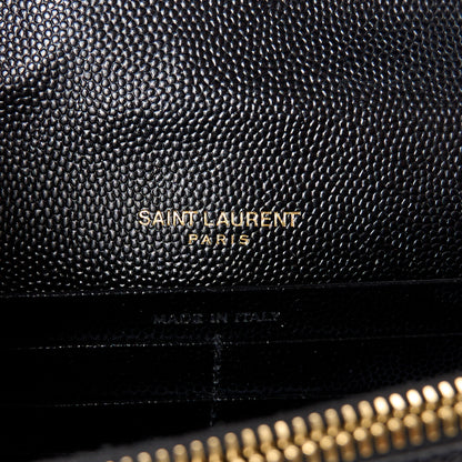 Saint Laurent Grain De Poudre Matelasse Chevron Monogram Envelope Chain Wallet Black 6 of 9
