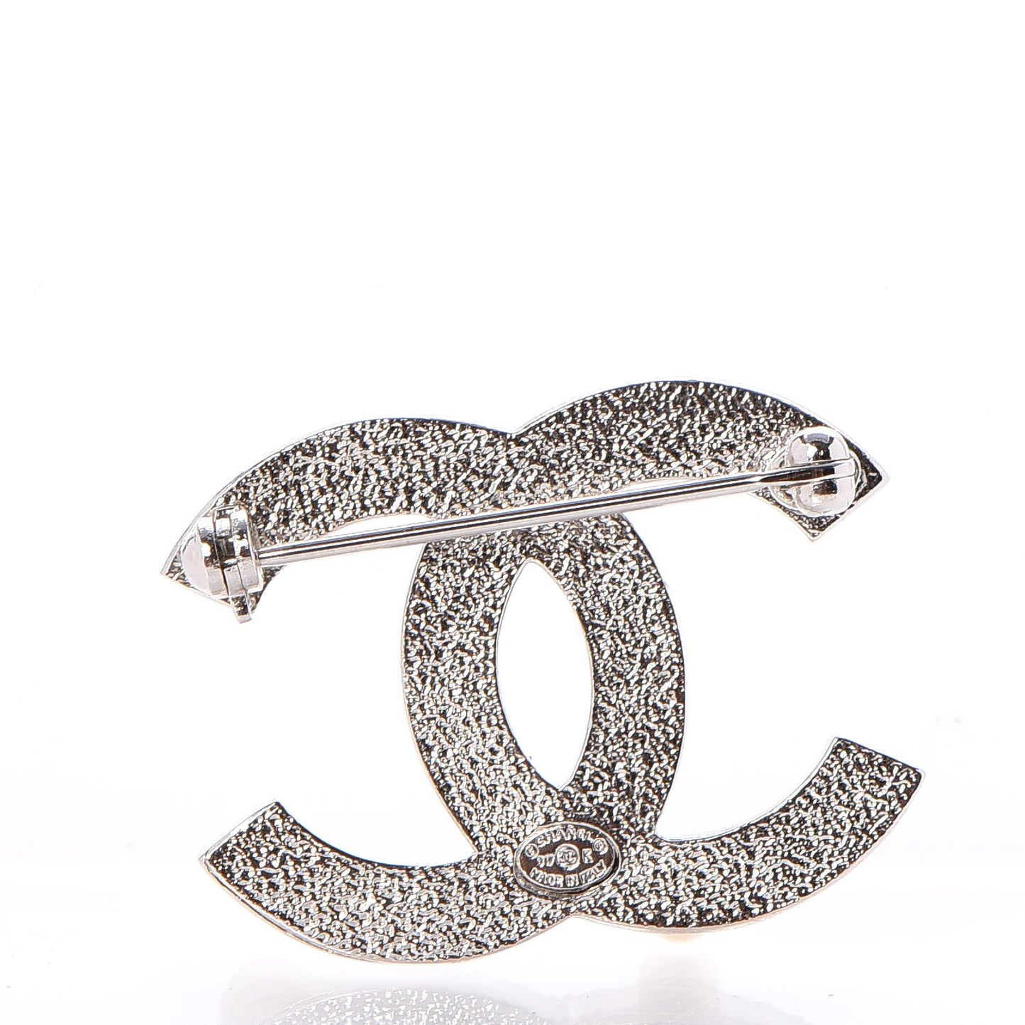 Pearl Crystal CC Mini Brooch Silver