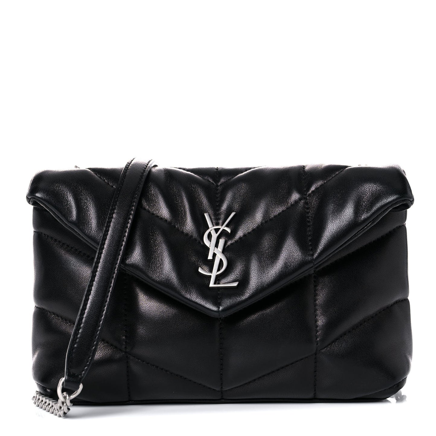 Lambskin Quilted Toy Loulou Puffer Monogram Chain Satchel Black