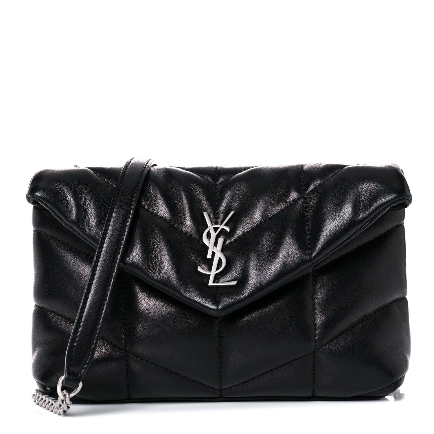 Saint Laurent Lambskin Quilted Toy Loulou Puffer Monogram Chain Satchel Black 1 of 10