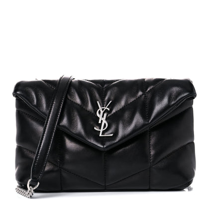 Saint Laurent Lambskin Quilted Toy Loulou Puffer Monogram Chain Satchel Black 1 of 10