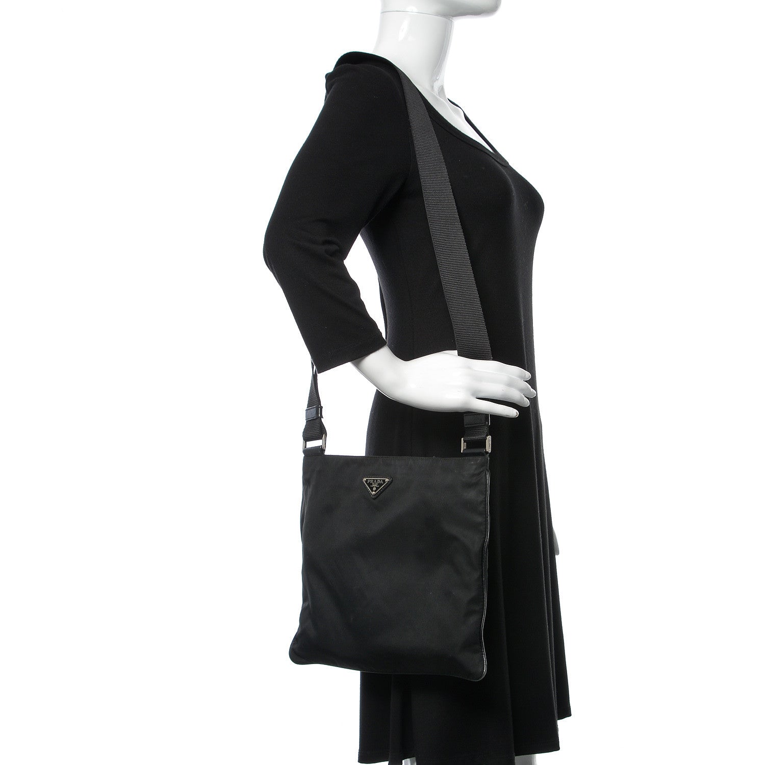Prada Nylon Flat Messenger Bag Black 2 of 9