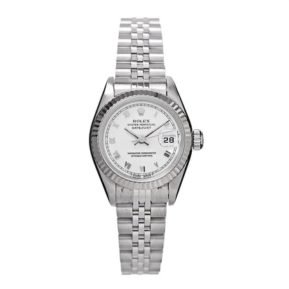 Rolex Stainless Steel 18K White Gold 26mm Oyster Perpetual Datejust Watch White Roman 69174 1 of 5