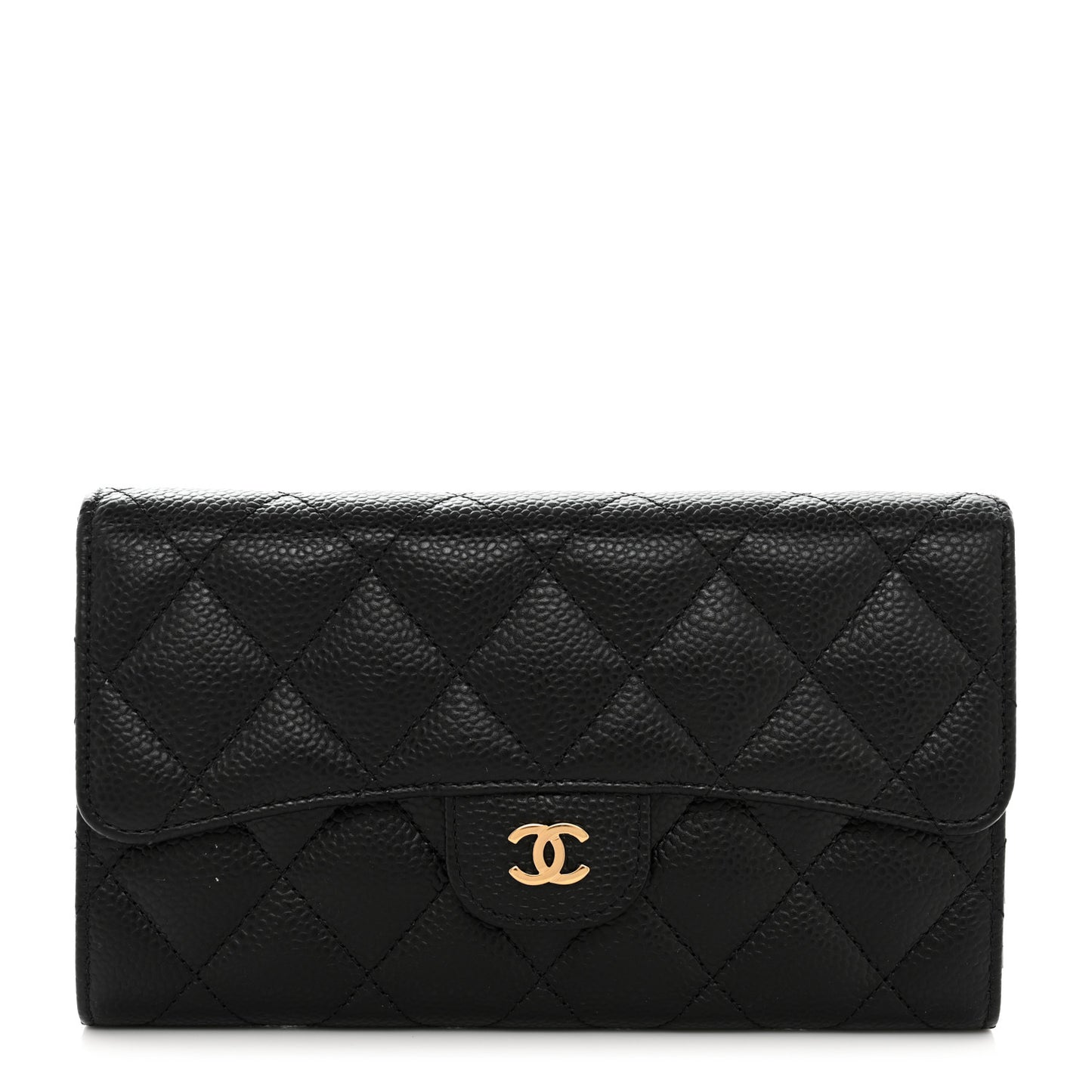 Caviar Quilted Long Flap Wallet Black