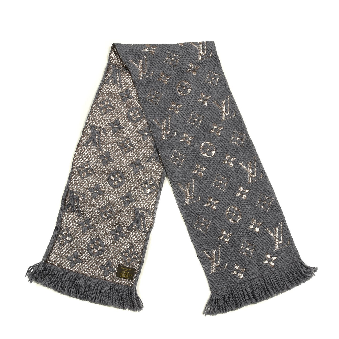 Wool Silk Logomania Shine Scarf Gris