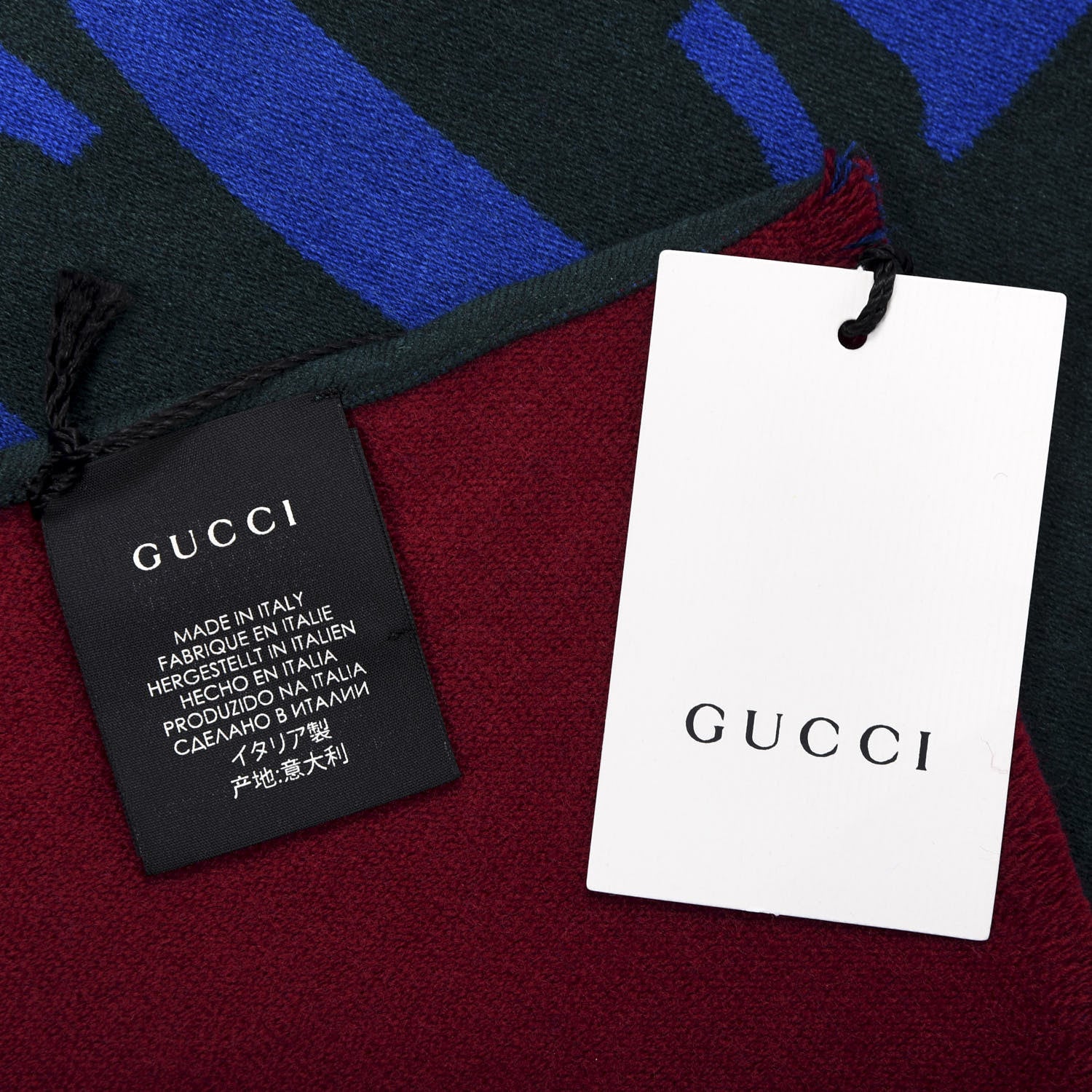 Gucci Wool Silk Guccium Scarf Petroleum Blue Bordeaux 3 of 6