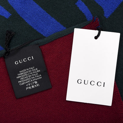 Gucci Wool Silk Guccium Scarf Petroleum Blue Bordeaux 3 of 6